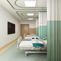 Modern Hospital Ward Interior With Medical Beds Curtains TV And Lighting