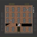 Cartoon Scene Of Multi Story Brick Building With Fire Escape Windows And Yellow Rooftop