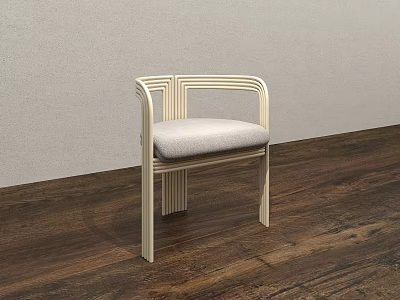 Modern Dining Chair With Curved Wooden Backrest And Gray Upholstered Seat 3d model