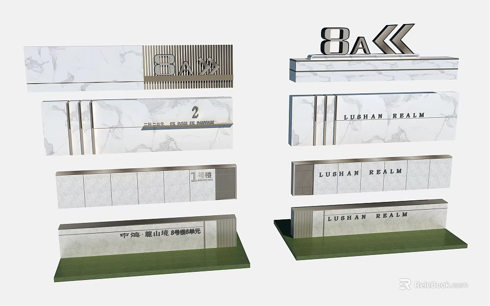 Elegant Feature Wall Design With Marble Texture Metal Trim And Layered Signage 3d model 