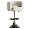 Modern Beige Padded Bar Stool with Rounded Armrests and Metal Swivel Base 3d model