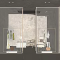 Modern Minimalist Walk in Closet Interior With Glass Doors Hanging Clothes Mirror And Wooden Chair