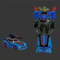 Blue Toy Robot With Red Accents And Matching Transformable Sports Car Model