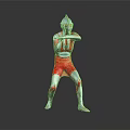 Ultraman In Silver Helmet Red Silver Suit With Fighting Pose On Grey Background
