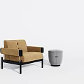 Modern Brown Leisure Chair with Black Armrests Sturdy Legs and Gray Ottoman