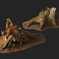 Natural Stone Wood Tree Stumps Moss Covered Rustic Outdoor Decor Elements 3d model
