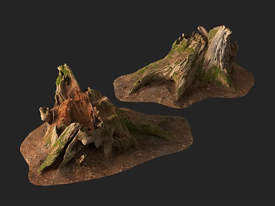 Natural Stone Wood Tree Stumps Moss Covered Rustic Outdoor Decor Elements 3d model