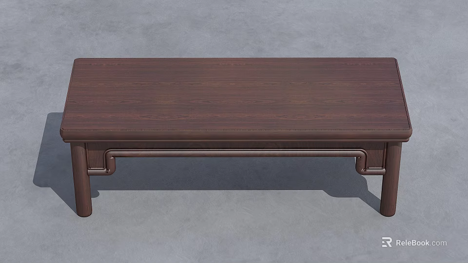 Dark Brown Wooden Rectangular Dining Table With Simple Design And Sturdy Legs 3d model