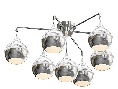 Modern Chrome Ceiling Chandelier With Six Glass Globe Shades For Interior Lighting 3d model