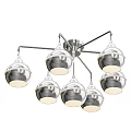 Modern Chrome Ceiling Chandelier With Six Glass Globe Shades For Interior Lighting