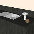 Stainless Steel Modern Kitchen Sink with Black Faucet on Dark Countertop in Contemporary Kitchen Interior