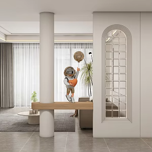 Cream porch aisle partition 3d model