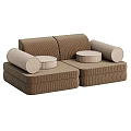 Brown Corduroy Modular Sofa With Armrests Round Stools And Detachable Components 3d model