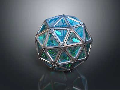 Stone And Wood Geometric Sphere Craft With Triangular Panels And Metallic Frame 3d model