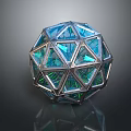Stone And Wood Geometric Sphere Craft With Triangular Panels And Metallic Frame