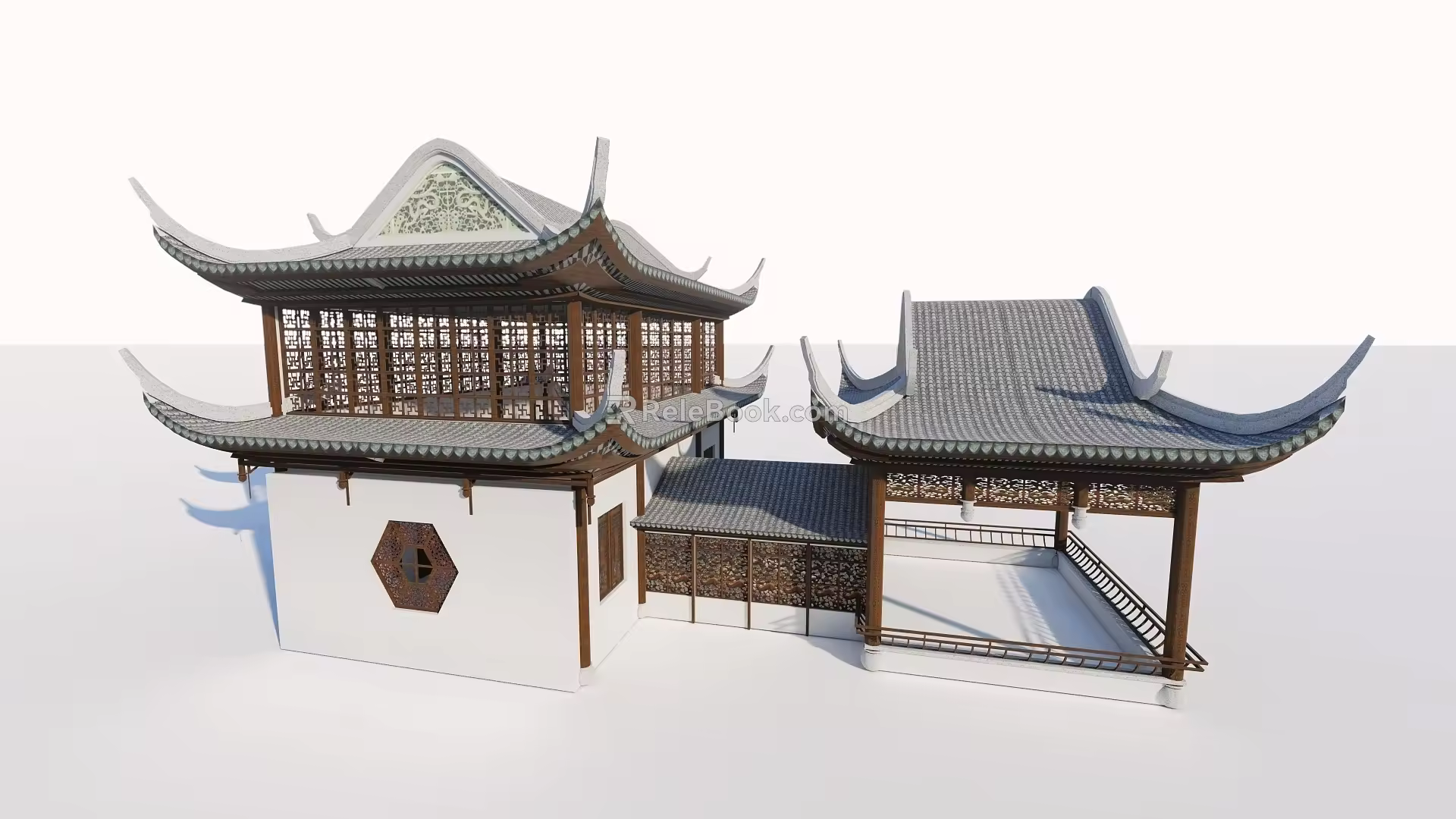 Chinese-style ancient pavilion gallery combination building 3d model