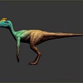 Colorful 3D Dinosaur Model With Yellow Crest Green Brown Body Standing Pose