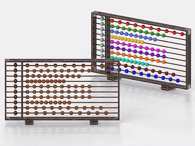 Traditional Household Abacus With Wooden Frame Brown Beads And Colorful Beads 3d model