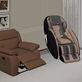 Two Brown Leather And Dark Beige Massage Chairs In Modern Indoor Living Room