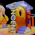 Colorful Indoor Children's Playground in Shopping Mall With Cartoon Characters And Vinci House