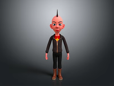 Stylish Casual Outfit with Black Jacket Yellow Inner Black Pants and Brown Boots 3d model