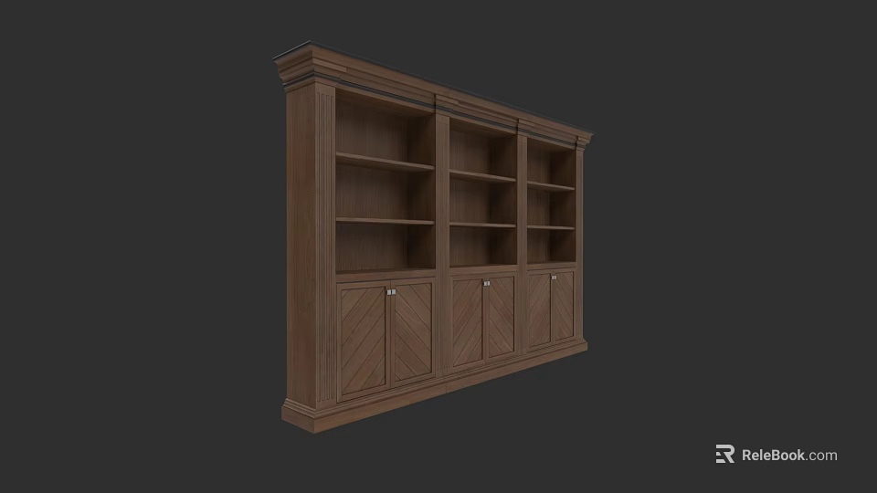 Classic Wooden Wine Cabinet with Open Shelves and Cabinet Doors Design 3d model 