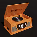 Vintage Retro Record Player Decorative Ornament Set with Wooden Design and Vinyl Disc