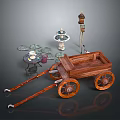 Outdoor Decorative Scene Components With Wooden Cart Fountain Birdhouse And Round Table