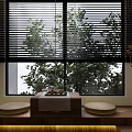 Bright Duplex Living Room With Window Blinds Green Plants Wooden Platform And Cushions