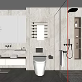 Modern Bathroom Interior With Double Vanity Large Mirror And Glass Shower Enclosure
