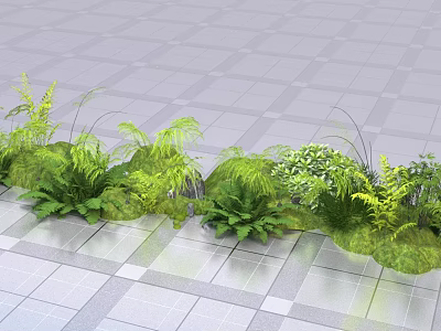 Decorative Lush Green Mixed Plants Floral Arrangement Neatly Arranged On Gray Floor Tiles 3d model
