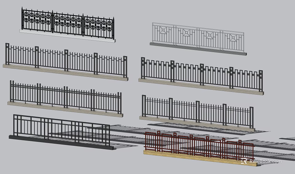 Wrought Iron Railings With Various Designs And Decorative Patterns For Outdoor Spaces 3d model 