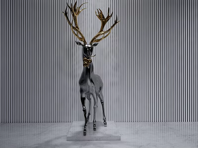 Deer Sculpture Carving With Golden Antlers Black Body And Modern Decorative Design 3d model