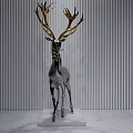 Deer Sculpture Carving With Golden Antlers Black Body And Modern Decorative Design