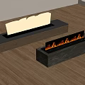 Modern Interior Fireplaces With Burning Flames In Wooden And Marble Bases