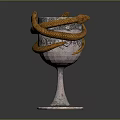 Intricate Goblet Shaped Sculpture With Coiled Golden Snakes And Silver Ornate Base