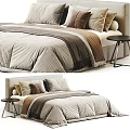 Double Bed with Cozy Beige and Brown Plaid Comforter Pillows and Side Table