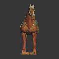 Traditional Tri Color Glazed Ceramic Horse Artwork With Green Saddle And Orange Body