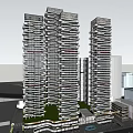 Modern High Rise Urban Towers With Layered Balcony Design And Adjacent Low Rise Structures