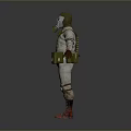 Game Movie Character In White Protective Suit With Gas Mask And Utility Pouch