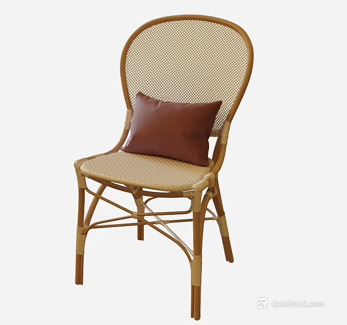 Rattan Woven Leisure Chair with Brown Cushion Natural Style Comfortable Seating Furniture 3d model 