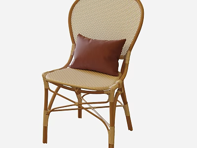 Rattan Woven Leisure Chair with Brown Cushion Natural Style Comfortable Seating Furniture 3d model