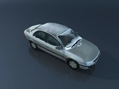 Silver Sedan Car With Snow Covered Roof And Windshield On Gray Background 3d model
