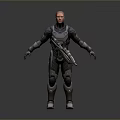 Sci Fi Warrior and Alien Creature Standing in Futuristic Armor with Tactical Weapon