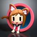 3D Cartoon Girl Character With Cat Ears Sailor Uniform Surprised Expression And Pink Circular Frame
