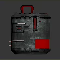 Modern Gray Metal Storage Box With Red Handle And Sturdy Design