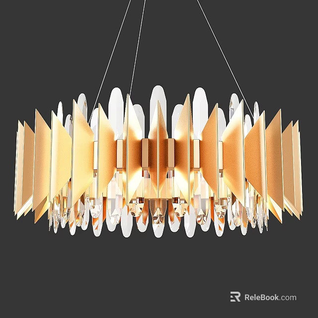 Modern Gold And White Geometric Chandelier With Crystal Decorative Hanging Light Fixture 3d model 