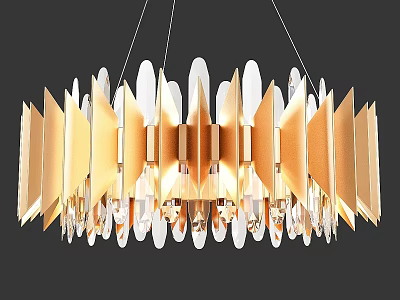 Modern Gold And White Geometric Chandelier With Crystal Decorative Hanging Light Fixture 3d model