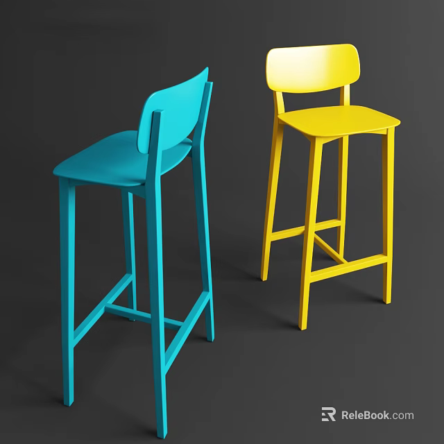 Blue and Yellow Modern Bar Stools with Minimalist Design for Stylish Interiors 3d model 
