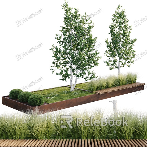 Modern flower bed outdoor rusty board flower bed flower bowl landscape tree pool tree pool flower bed rusty iron board flower bed green planting tree shrub combination model